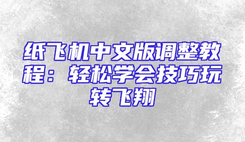 纸飞机中文版调整教程：轻松学会技巧玩转飞翔