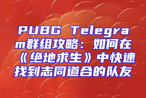 PUBG Telegram群组攻略：如何在《绝地求生》中快速找到志同道合的队友