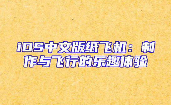 iOS中文版纸飞机：制作与飞行的乐趣体验