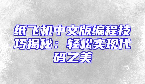 纸飞机中文版编程技巧揭秘：轻松实现代码之美