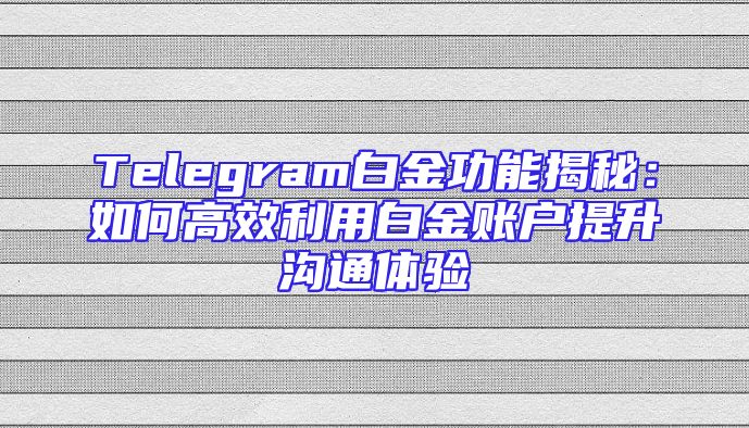 Telegram白金功能揭秘：如何高效利用白金账户提升沟通体验